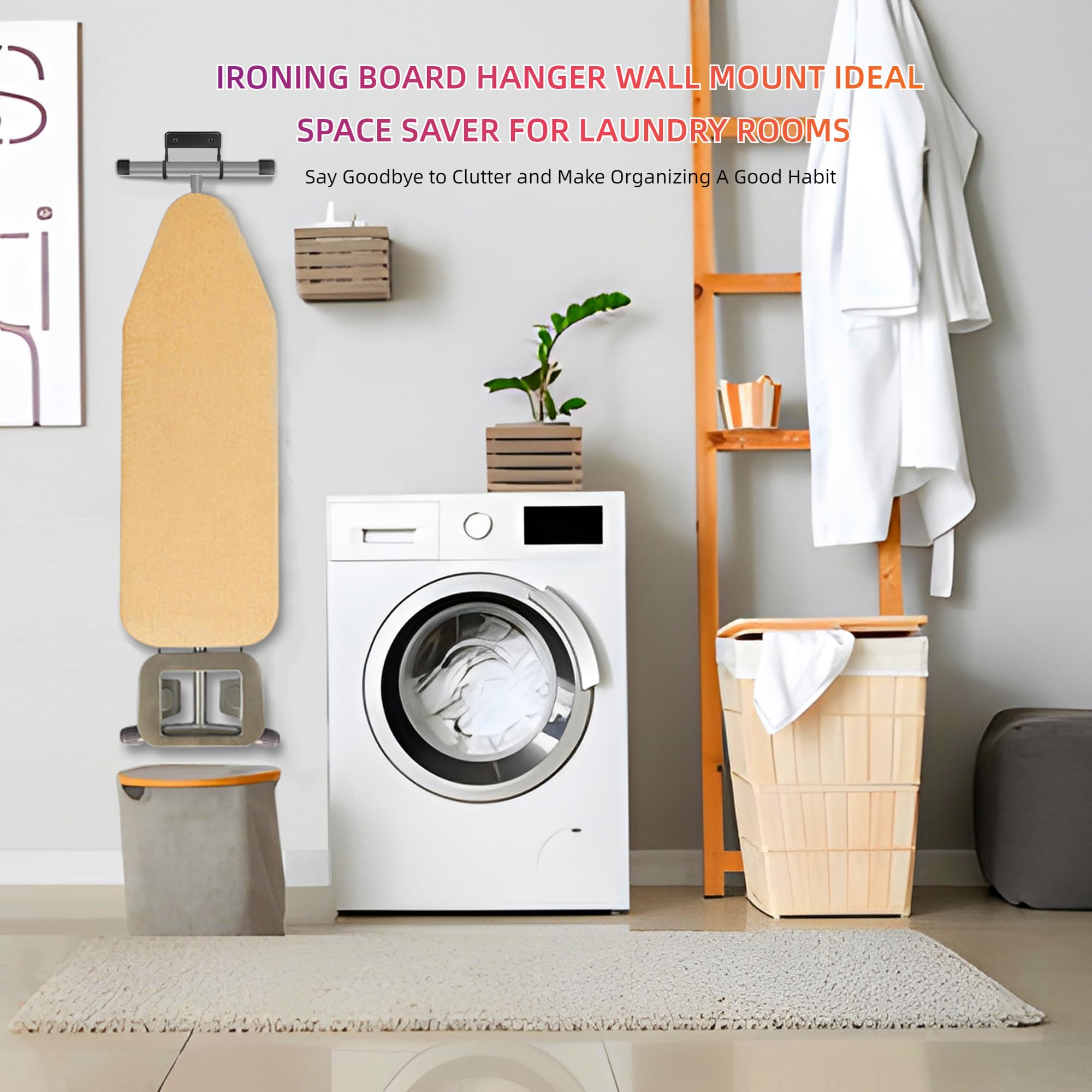 BiJun Ironing Board Hanger Wall Mount, Ironing Board Hanger with 5 Inch Length, Iron Board Holder Wall Mount for Laundry Rooms (): Black