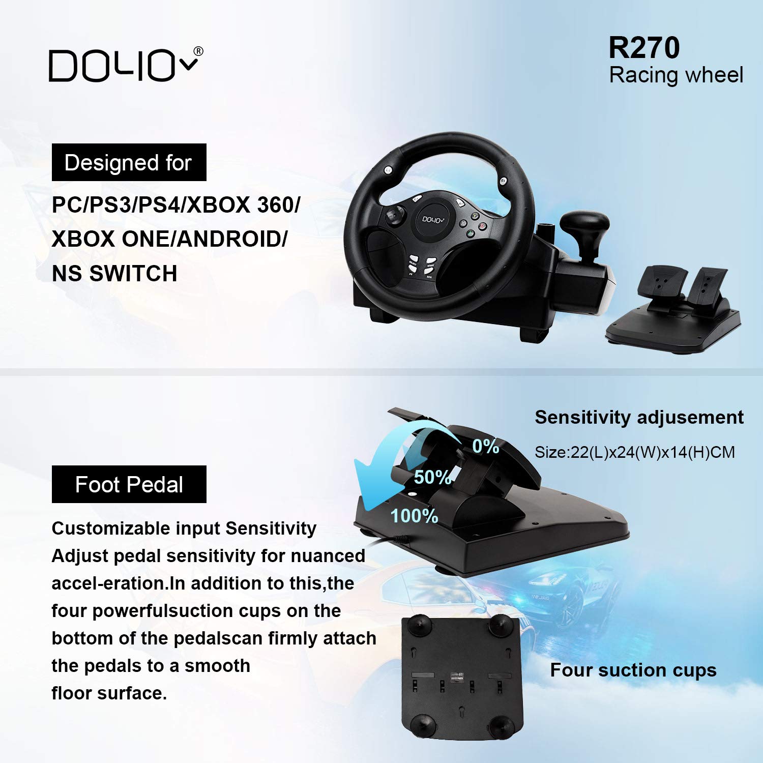 DOYO Gaming Racing Wheel, Steering Wheel for PC, 270 Degree Driving Force Sim Game Steering Wheel with Responsive Gear and Pedals for PC/PS3/PS4/XBOX ONE/XBOX 360/Nintendo Switch/Android : Video Games