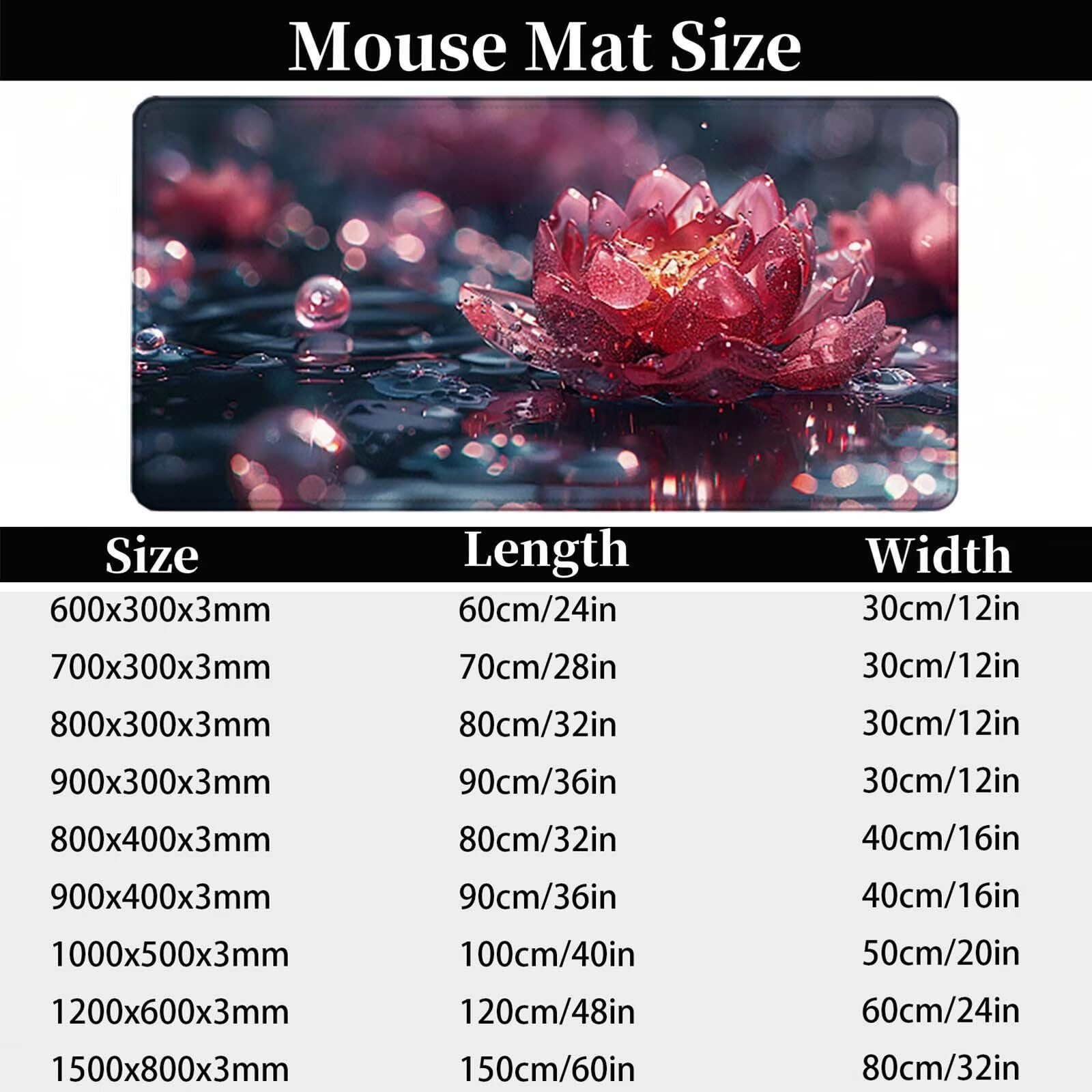 Podkładka pod mysz XXL 1500 x 800 mm, wodoodporna różowa podkładka pod mysz z motywem lotosu akcesoria do gier 3MM szyte krawędzie antypoślizgowa gumowa podstawa powierzchnia do biura/domu, gracz