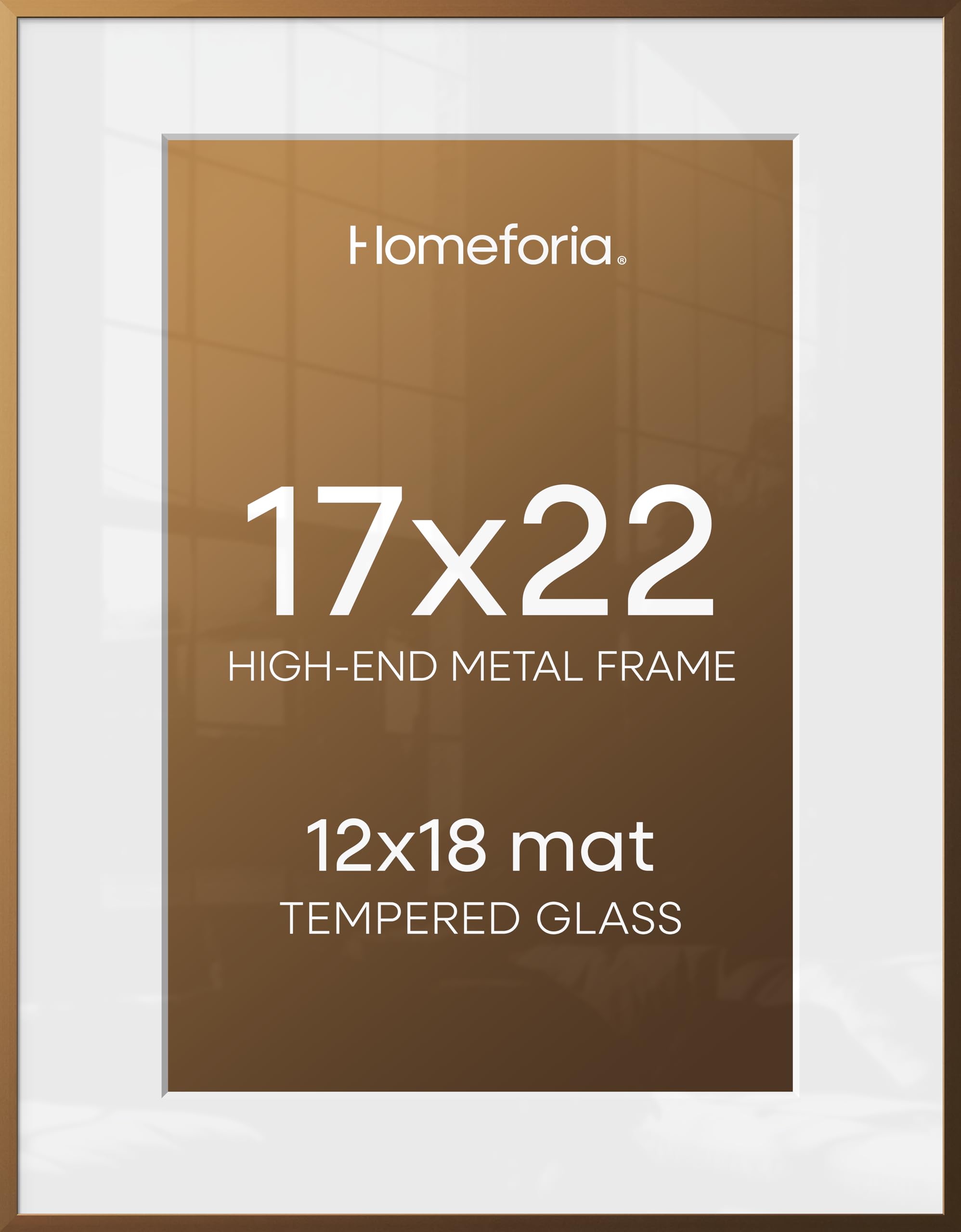 Homeforia 17x22 Picture Frame Bronze, High End Metal 17x22 Brass Poster Frames with Mat 12x18 Photo, 17 x 22 Frame Matted to 12 by 18 inch Print, 22by17 Thin Frames, Tempered Glass, Wall Kit, Set of 3
