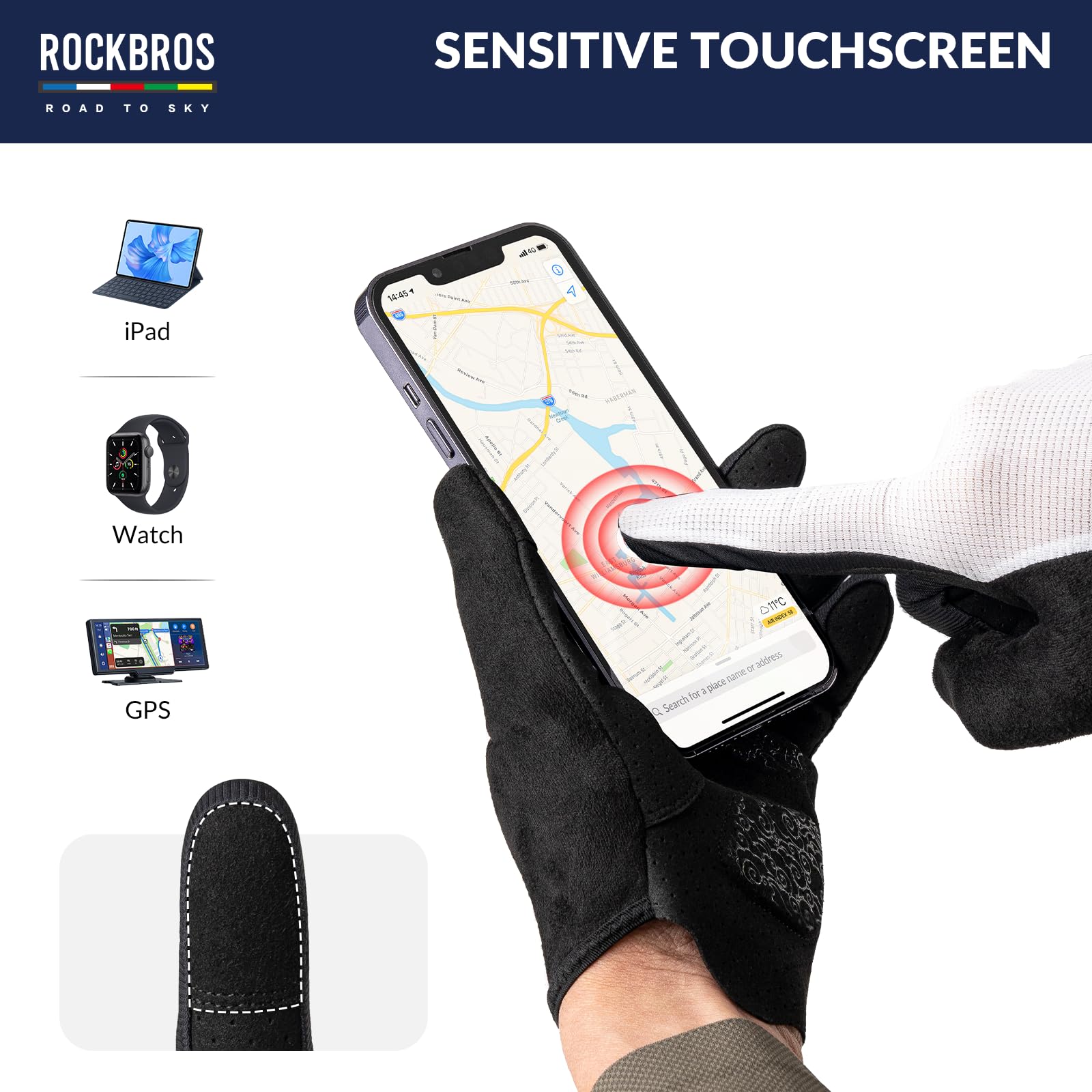 ROCKBROS Road to Sky Guantes Ciclismo Hombre Mujeres Guantes de Bicicleta Pantalla Táctil Guantes Acolchado Antideslizante para Correr Bicicletas Fitness Senderismo