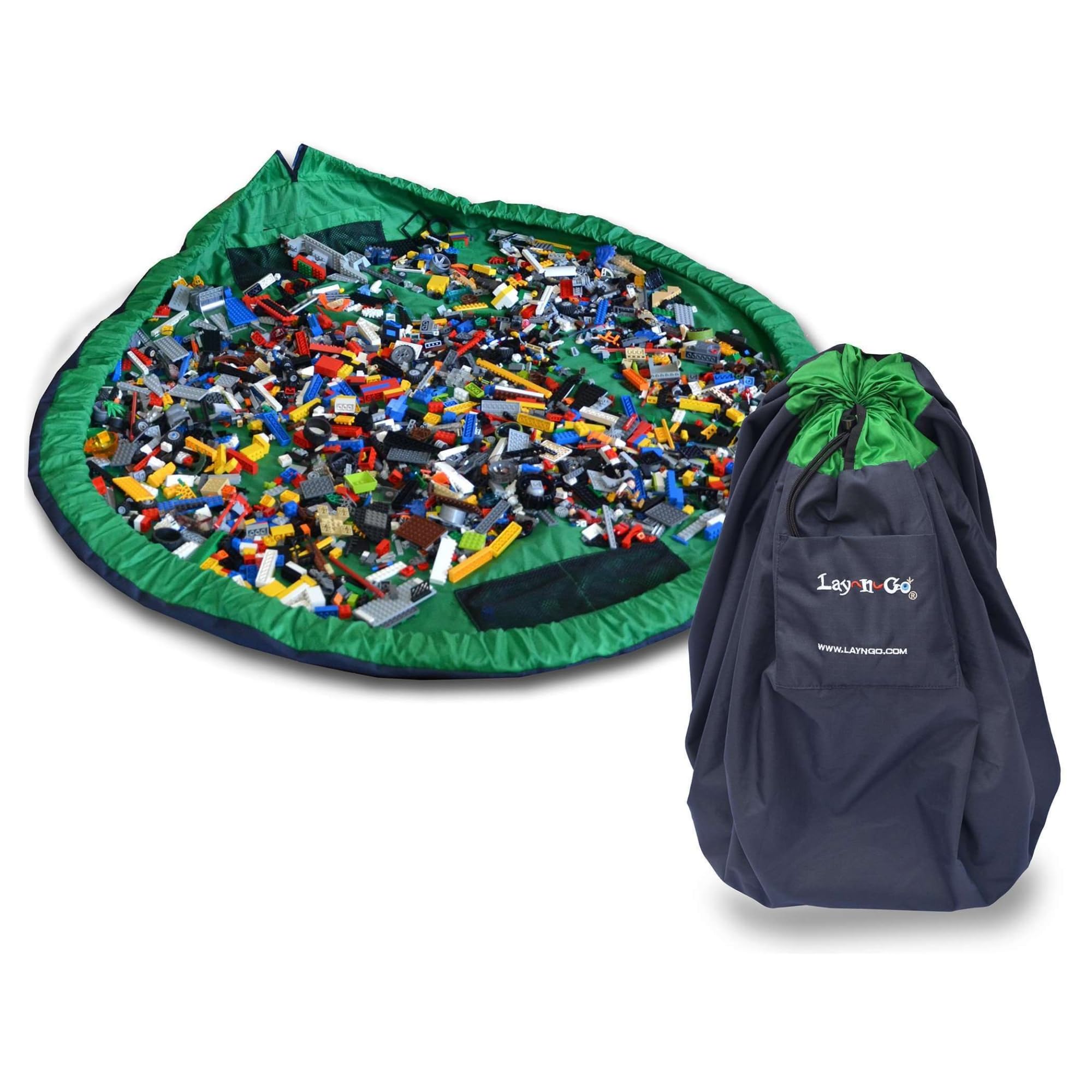 Lay-n-Go2-in-1 Small Portable Drawstring Toys Storage Organizer and Play Mat for Room and Travel, Made for Kids and Toddlers with a Durable Patented Design