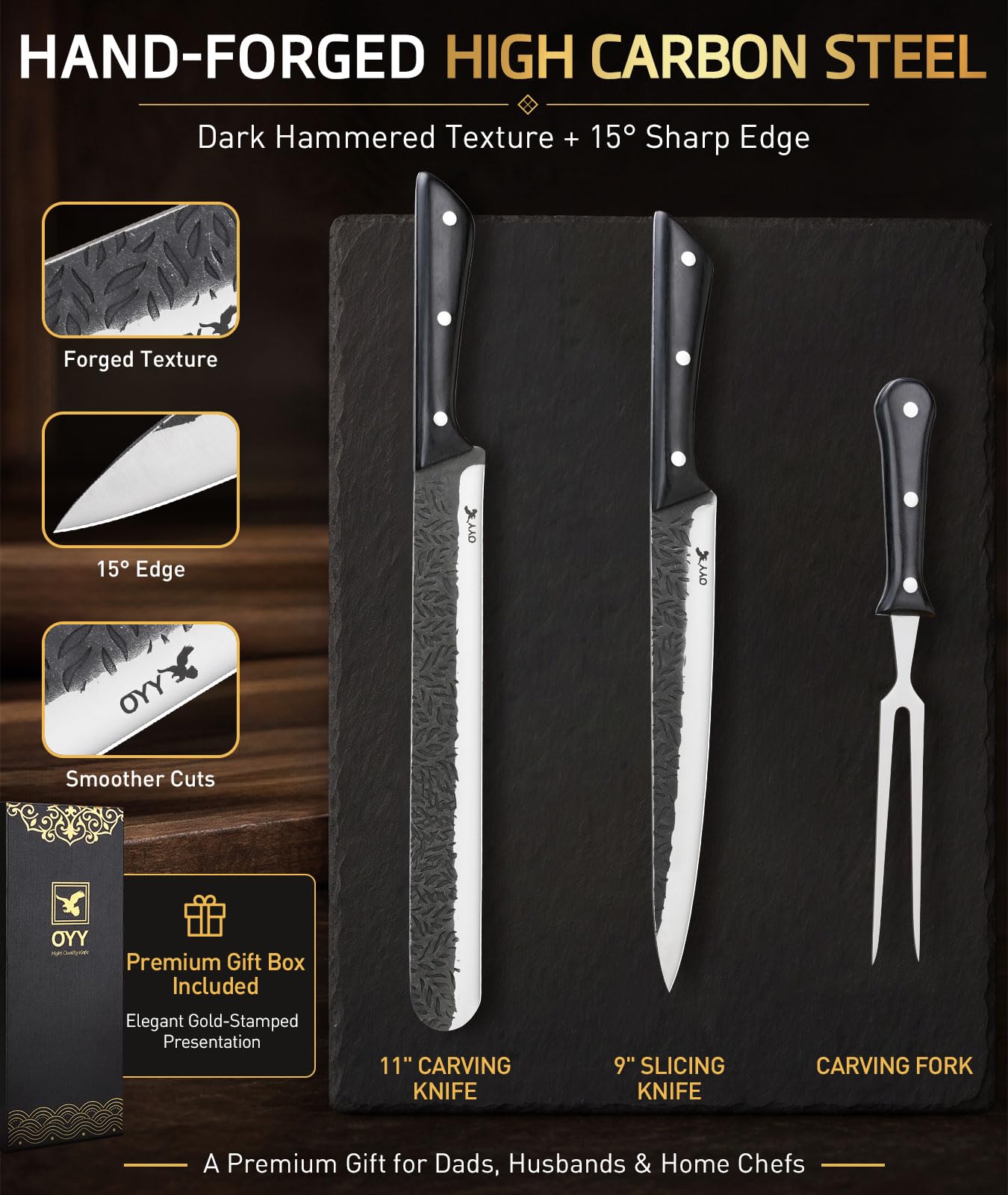 3PCS Brisket Butcher Knife Set, Carving Knife Slicer with Fork — Amazon image 6