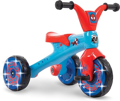 Huffy Marvel Spidey and His Amazing Friends - Triciciclo para niños con luz, ideal para mayores de 3 años, función de luz LED, almacenamiento debajo