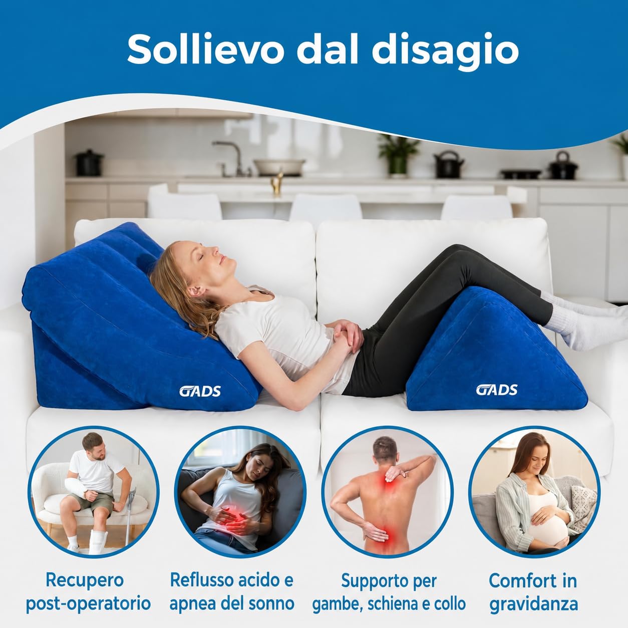 Set cuscini gonfiabili a cuneo per gambe, letto, viaggio e riposo, compatto | Design leggero per posizione rialzata, sostegno stabile, uso semplice e compatto, facile da gonfiare e riporre dopo ogni uso.