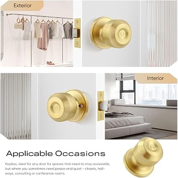 Leydebong 3 Pack Gold Interior Door Knobs, Classic Passage Door Knob Set for Hall and Closet, Keyless Door Knobs Indoor Use