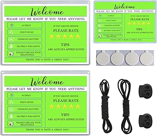 3 Pack Enhance Your Rideshare Experience: Welcome Sign Set for Rear Seats 2 Pack 8.5"×6" and Front Seat 6"×4", Boost Ratings, Tips, and Customer Relations, Easy-to-Remove with Nano Glue