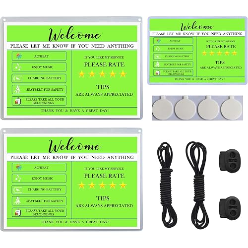 3 Pack Enhance Your Rideshare Experience: Welcome Sign Set for Rear Seats 2 Pack 8.5"×6" and Front Seat 6"×4", Boost Ratings, Tips, and Customer Relations, Easy-to-Remove with Nano Glue