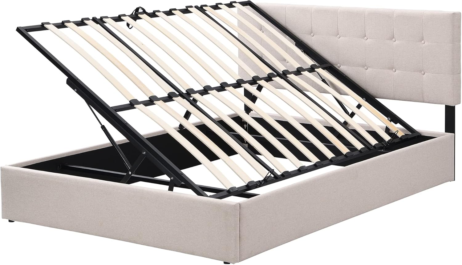 Queen Size Bed Frame for Bedroom Queen Size Upholstered Platform Bed with Underneath Storage Space No Box Spring Needed Beige 83.8" L x 62.3" W x 44.5" H