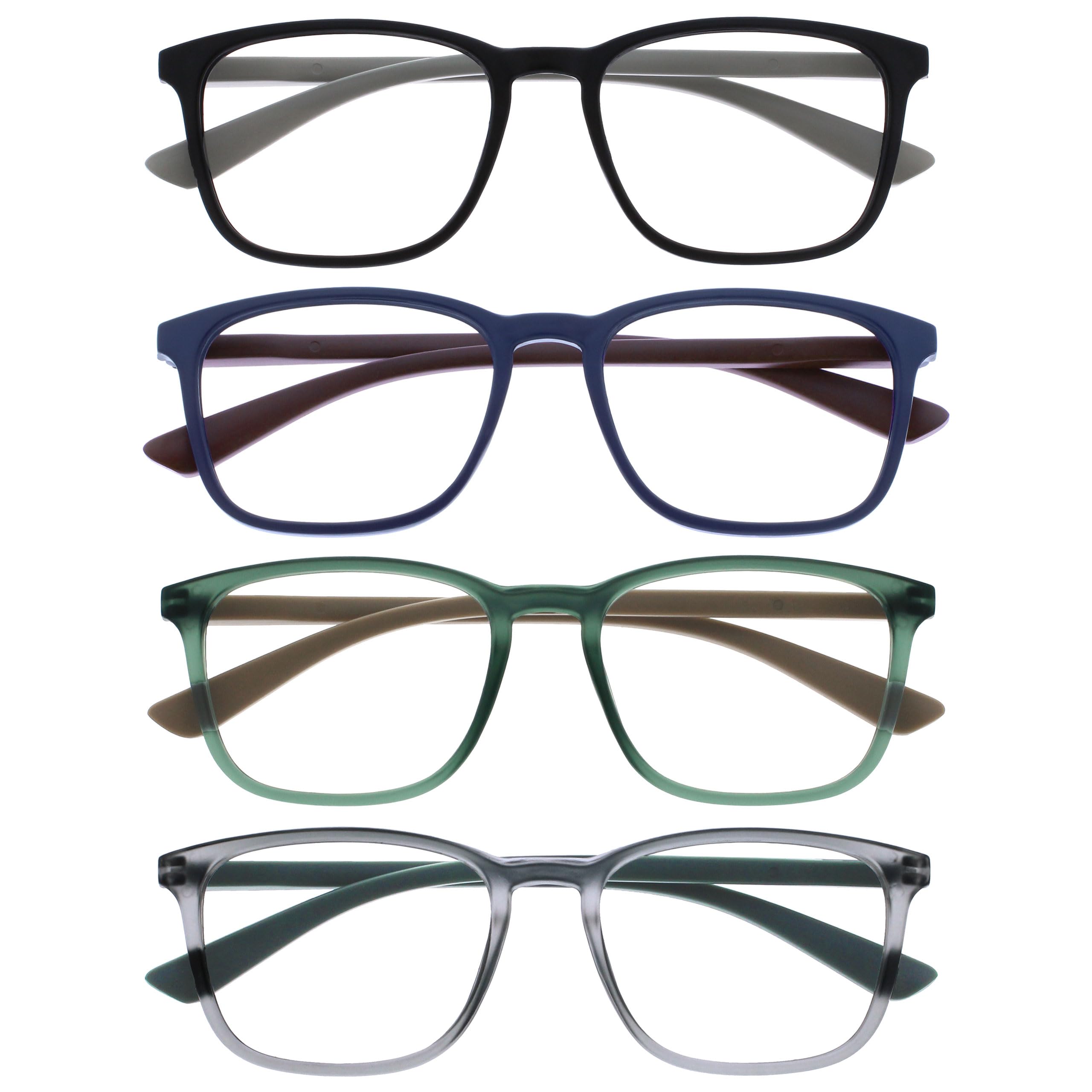 OPULIZE Max Reading Classes 4 Pack, Classic Large Rectangular Frame, Matt Black Blue Green Grey, Men's Women's Unisex