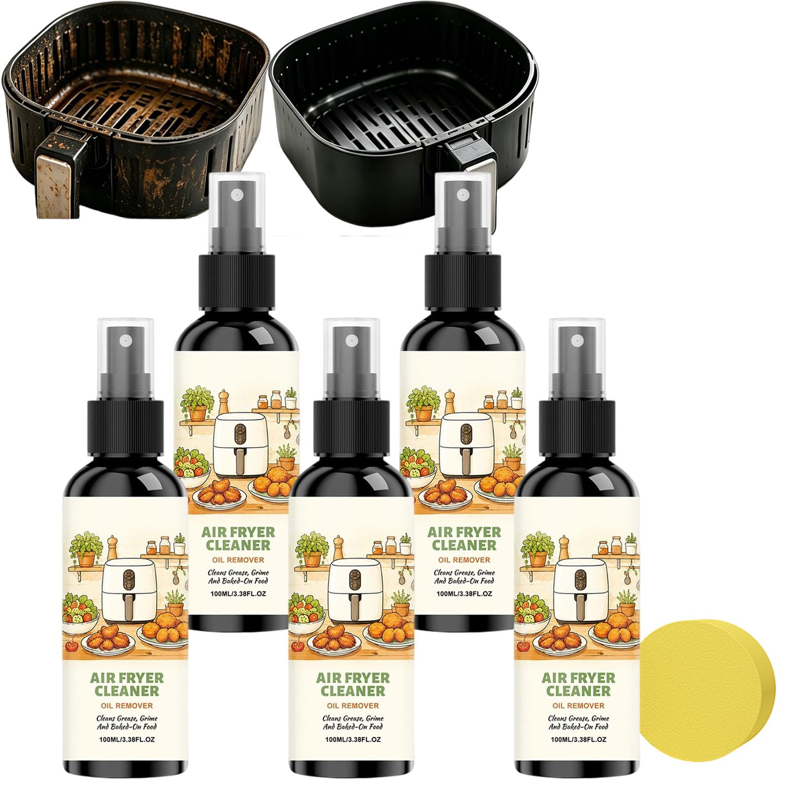 Spray limpiador para freidoras de aire caliente – Limpiador de cocina para horno, estufa, parrilla, encimera y utensilios de cocina – Eliminador de aceite y grasa para diferentes superficies con