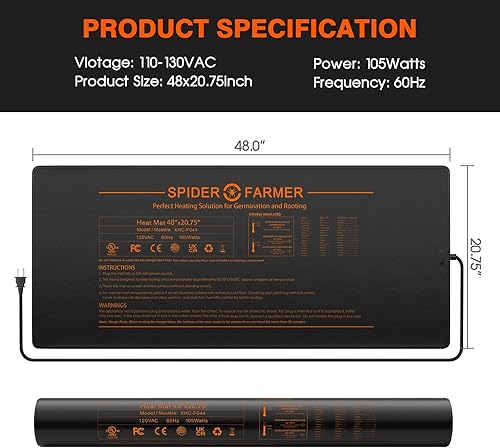 Miniatura 6 de Spider Farmer Tapete térmico de plántulas de 48 x 20.75 pulgadas, impermeable, duradero, para inicio de semillas y germinación, certificado UL,