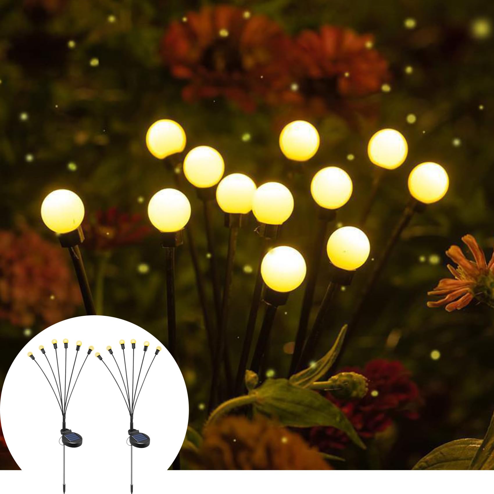 EZiKitchen Outdoor Solar Lights Waterproof New Upgraded Swaying Solar Garden Lights Solar Powered Firefly Lights Path Landscape Yard Patio Pathway Decoration (2 Pack)