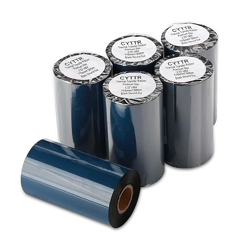 Miniatura 5 de Thermal Transfer Ribbon - Premium Resin-Enhanced Wax - 4.33" x 984" (110mmx300mm) 1 Inch core Ink Outside Compatible for Zebra Datamax Sato TT