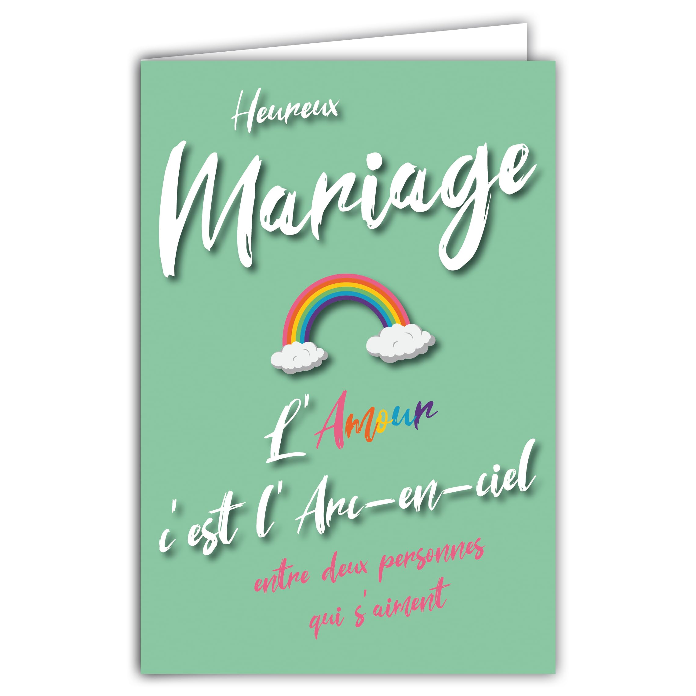 69-8060 Happy Wedding Congratulations Card Love is the Rainbow Between 2 People Who Love Each Other Couple Illustration with Envelope Format 12 x 17.5 cm Paper 300 g Glossy PEFC Made in France