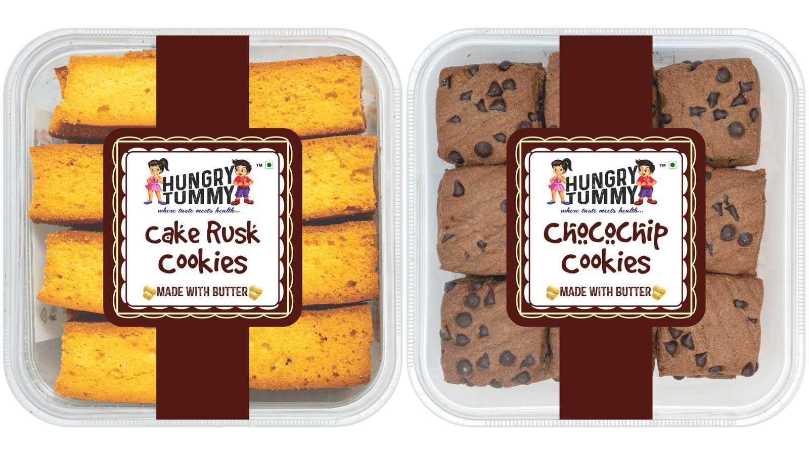 HUNGRYTUMMY Butter Cookies |Cake Rusk & Chocochip | Crunchy Tea-Time Snack | No Preservatives | Gourmet Healthy Cookies (Combo of 2, 250gEach)-image-15