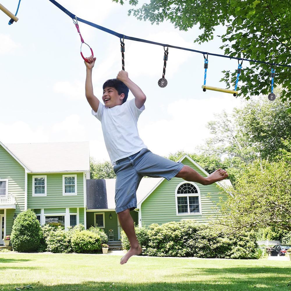 BeneLabel Climbing Cargo Net & Ninja Obstacle Course Bundle - Durable Nylon Rope Ladder & Adjustable Monkey Bars for Kids - Indoor/Outdoor Play Set - 250LB Capacity