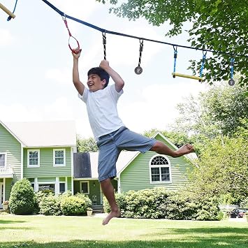 Climbing Cargo Net & Ninja Obstacle Course Bundle - Durable Nylon Rope Ladder & Adjustable Monkey Bars for Kids - Indoor/Outdoor Play Set - 250LB Capacity
