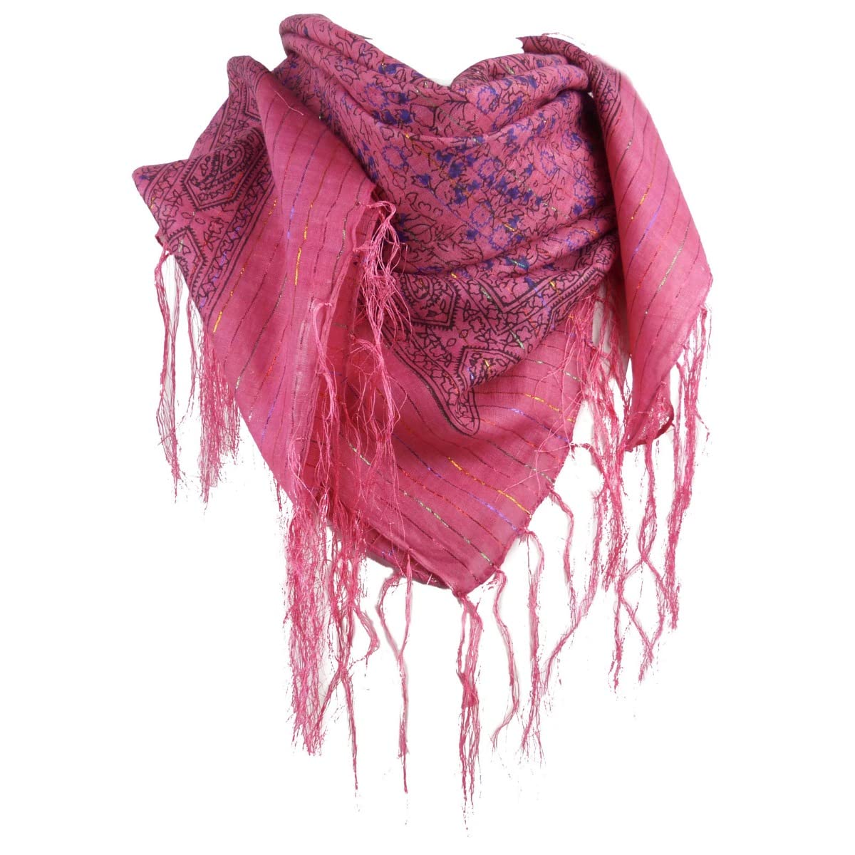 Asita Gift & Home Women's Punch Asita Sparkly Lurex Thread Paisley Tassels Square Scarf