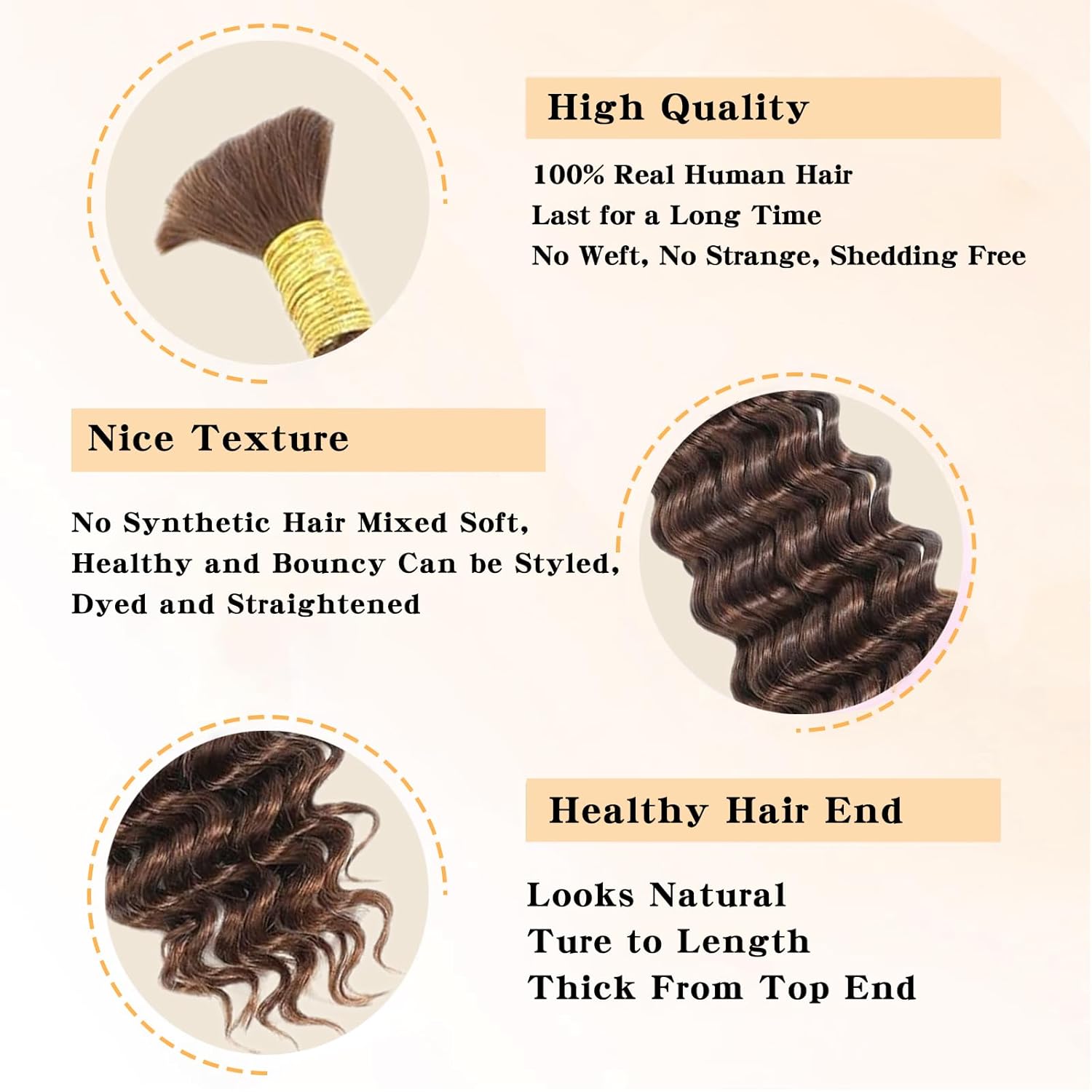 Chocolate Brown Human Braiding Hair for Boho Braids 2 Bundles 110g 20 Inch Deep Wave Bulk Human Boho Hair for Braiding No Weft Bundle 100% Brazilian Hair Extensions Curly for Boho Knotless Braids