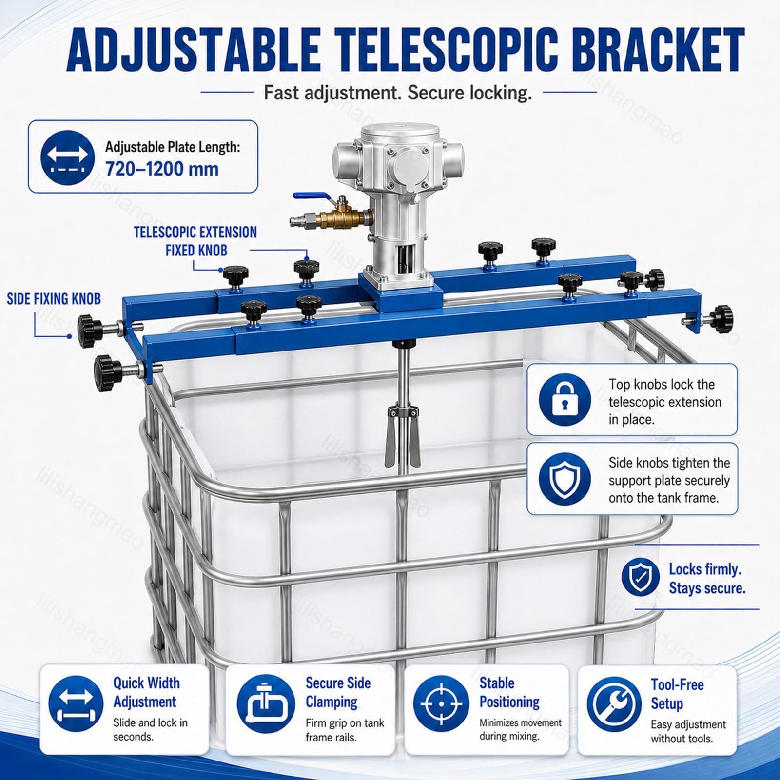 Agitador Neumático,Agitador de Aire con Soporte para Depósito IBC 1000L,Mezclador de Aire con Hélice Plegable y Eje de Acero Inoxidable,para Pinturas,Tintas,Resinas,Adhesivos 3-Cylinder
