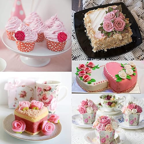 Vista 7 de Zixiang Molde de caramelo de flores de rosa, moldes de fondant de hojas, moldes de flores de peonía, moldes de silicona para azúcar, manualidades