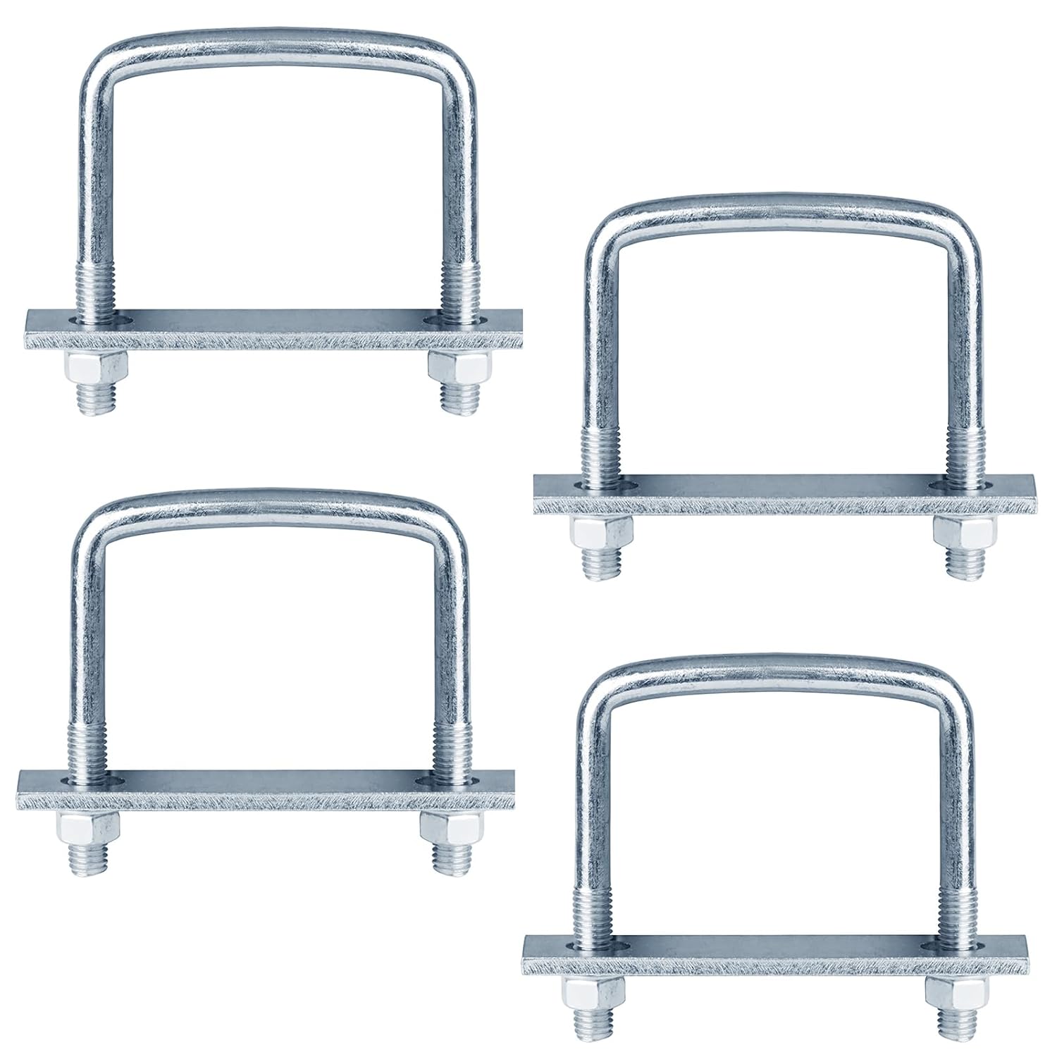 4 Pcs 4 Inch Wide Square U-Bolt for Trailer, 1/2" x 4" x 4-1/8", Electro-Galvanized Steel