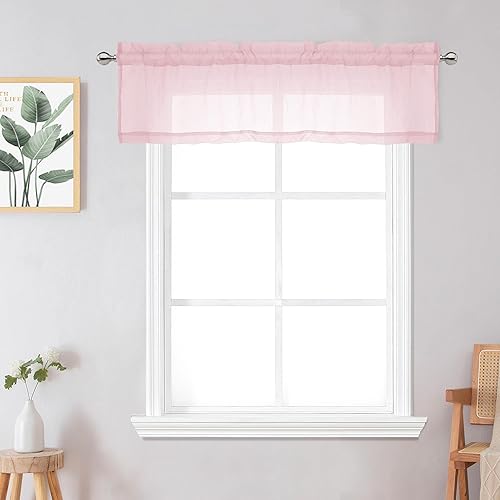 Chyhomenyc Cenefas Transparentes Arrugadas para Ventana de 14 Pulgadas de Largo, 2 Piezas, Cortinas de Cocina Cortas de Gasa Arrugada con Bolsillos