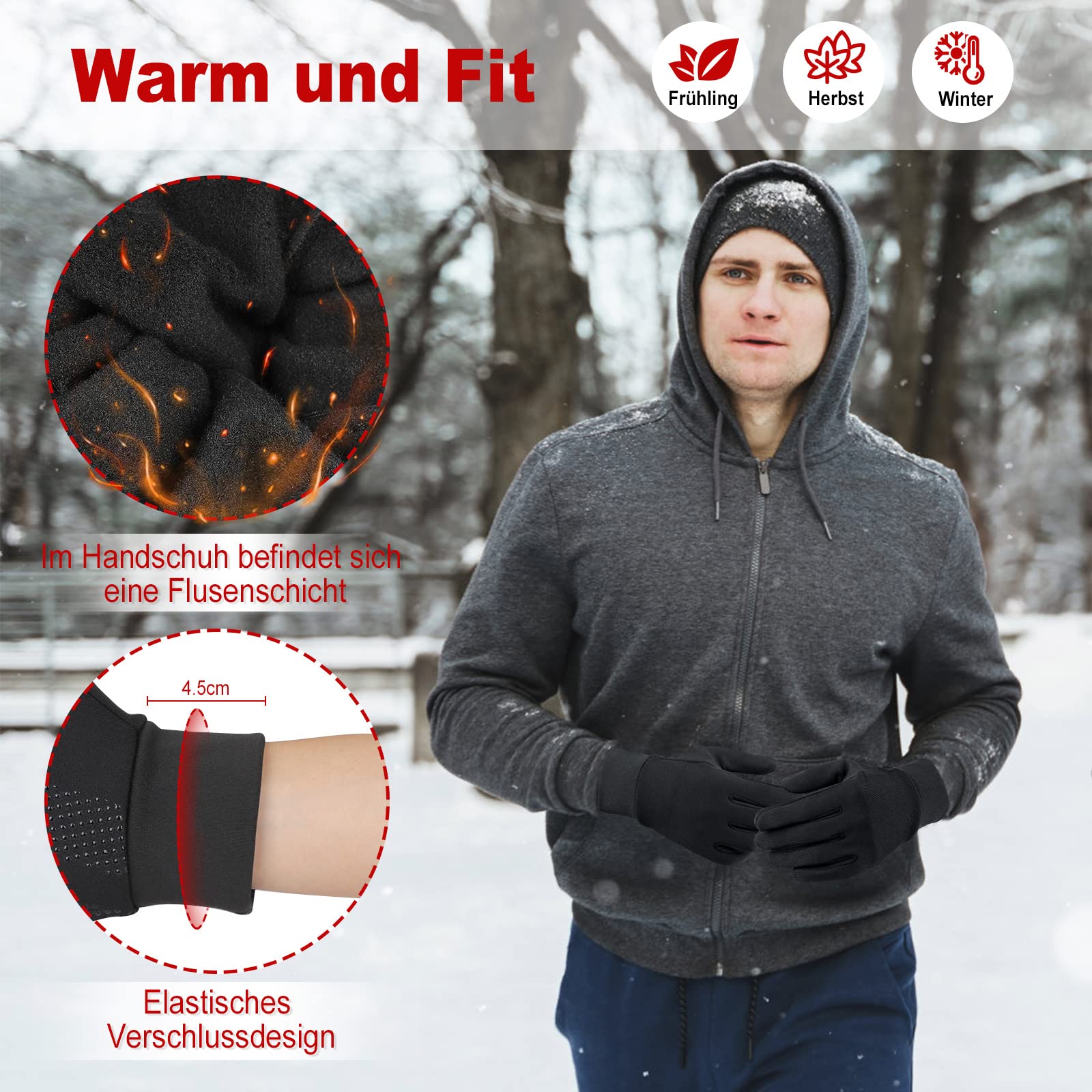 HASAGEI Gants de course en polaire pour écran tactile - Pour homme et femme - Pour l'extérieur