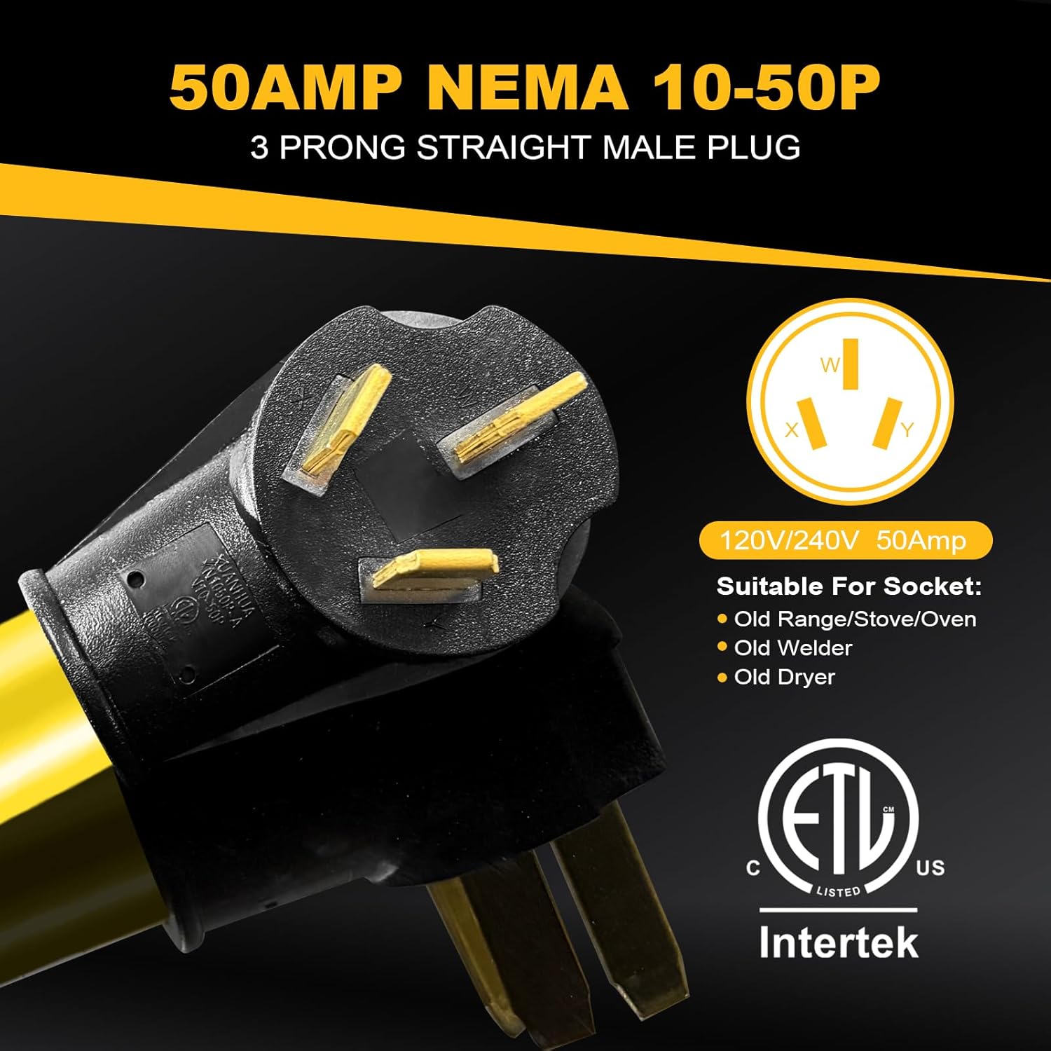 NEMA 10-50P to 6-50R Heavy Duty Welder Adapter Cord, 3 Prong 50Amp Range Stove Oven to Welder Plasma Cutter EV Charger Power Adapter Cord 50A 250V, STW 6 AWG/3C (1FT) Welding Plug, ETL Listed
