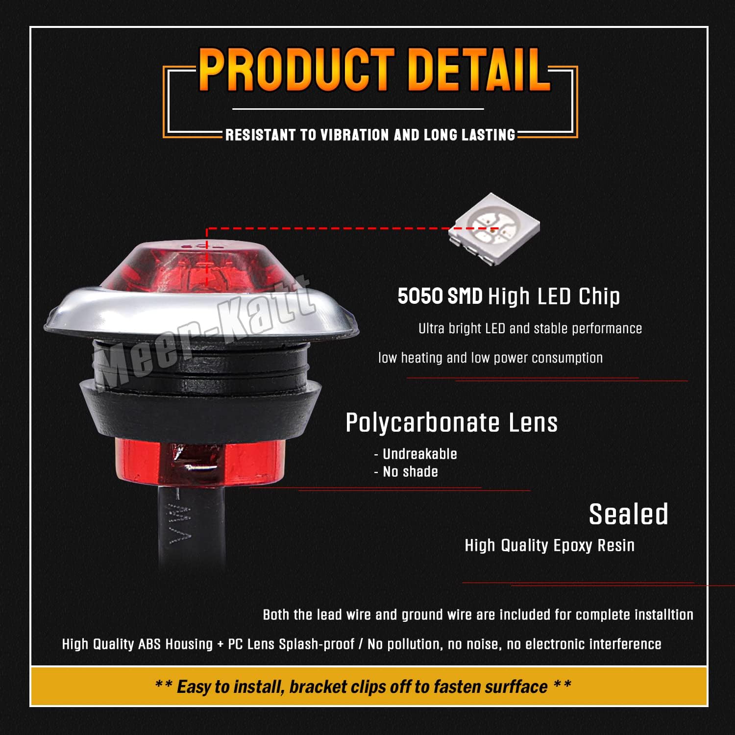 MADCATZ 3/4 Inch 3 LED Mini Round Side Marker Light Cover stainless steel Waterproof Trailer Truck RV 12V DC Stop Brake Tail 2 Step Red Light Pack of 50