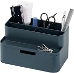 Blue Ginkgo Compact Desk Organizer – Small 5-Compartment, Half Drawer Storage – Pen Holder, Stationery Organizer for Desktop, Vanity, Shelf (Made in Korea, Blue)