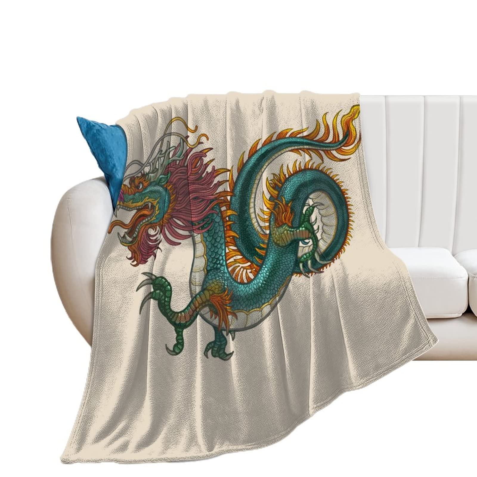 Couverture polaire dragon vert en flanelle premium 100x130 cm pour lit douillet