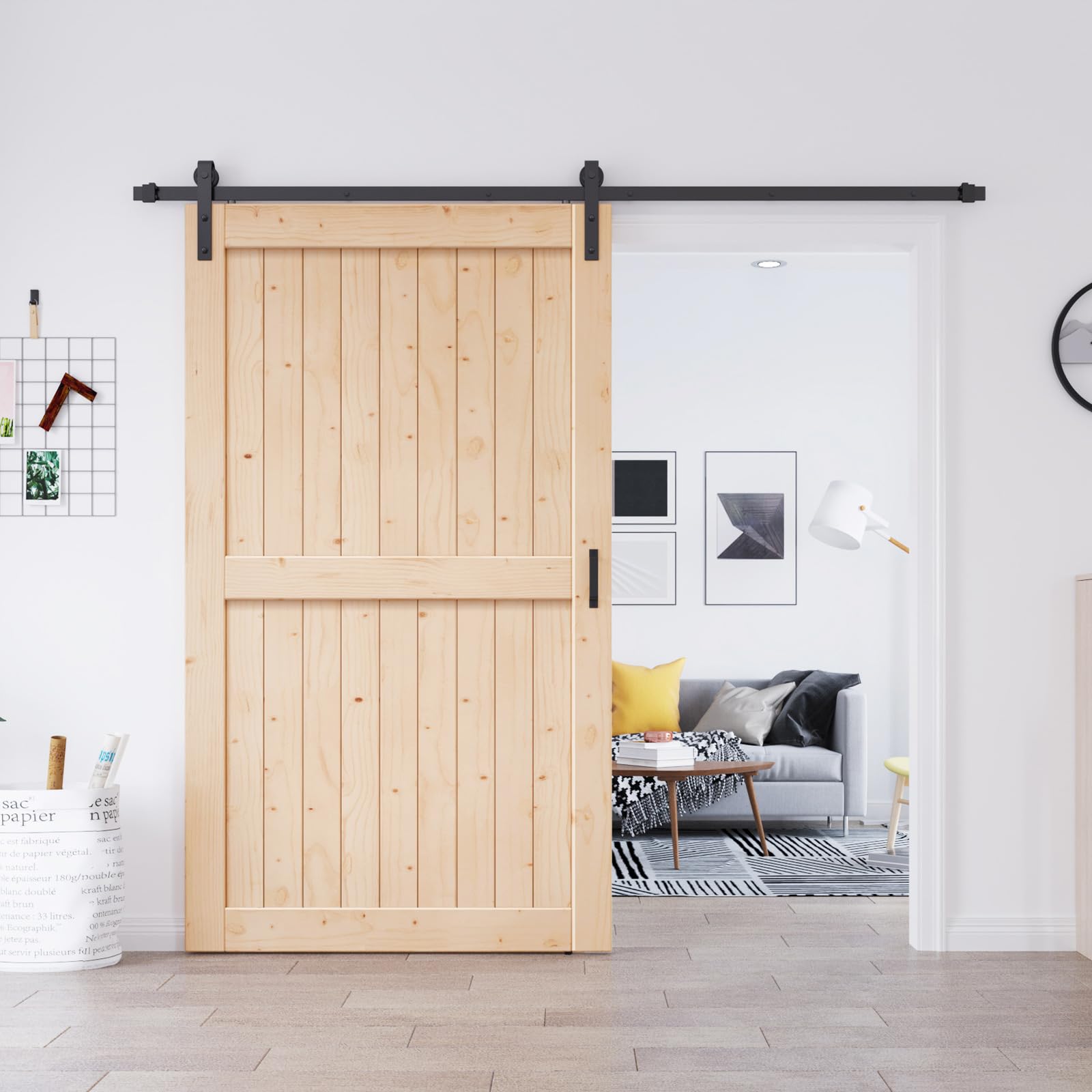 EaseLife 48in x 84in Sliding Barn Doors with 8FT Barn Door Hardware Included & Handle,DIY Assemblely,Easy Install,Apply to Interior Rooms & Storage Closet,H-Frame