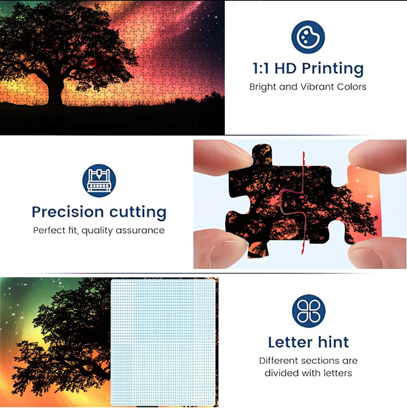 Puzzle 1000 elementów, puzzle 1000 elementów dla dorosłych, trudne puzzle, aktywność antystresowa i relaks, druk w wysokiej rozdzielczości, puzzle drzewo zorza drzewna z wykwintnym pudełkiem do