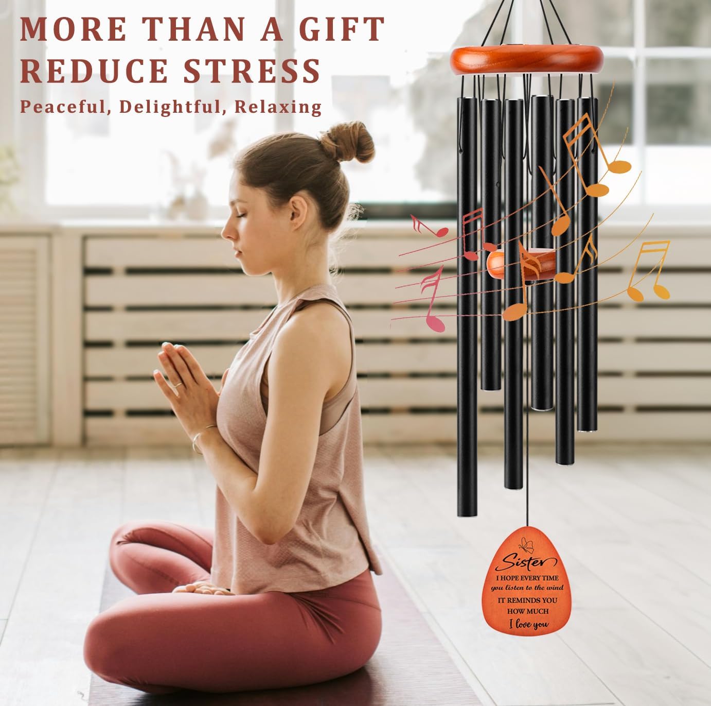 Sister Gifts, 32" Wind Chimes Sister Birthday Gifts, Gifts for Sister from Sisters Brother, Best Sister Ever Gifts, Black