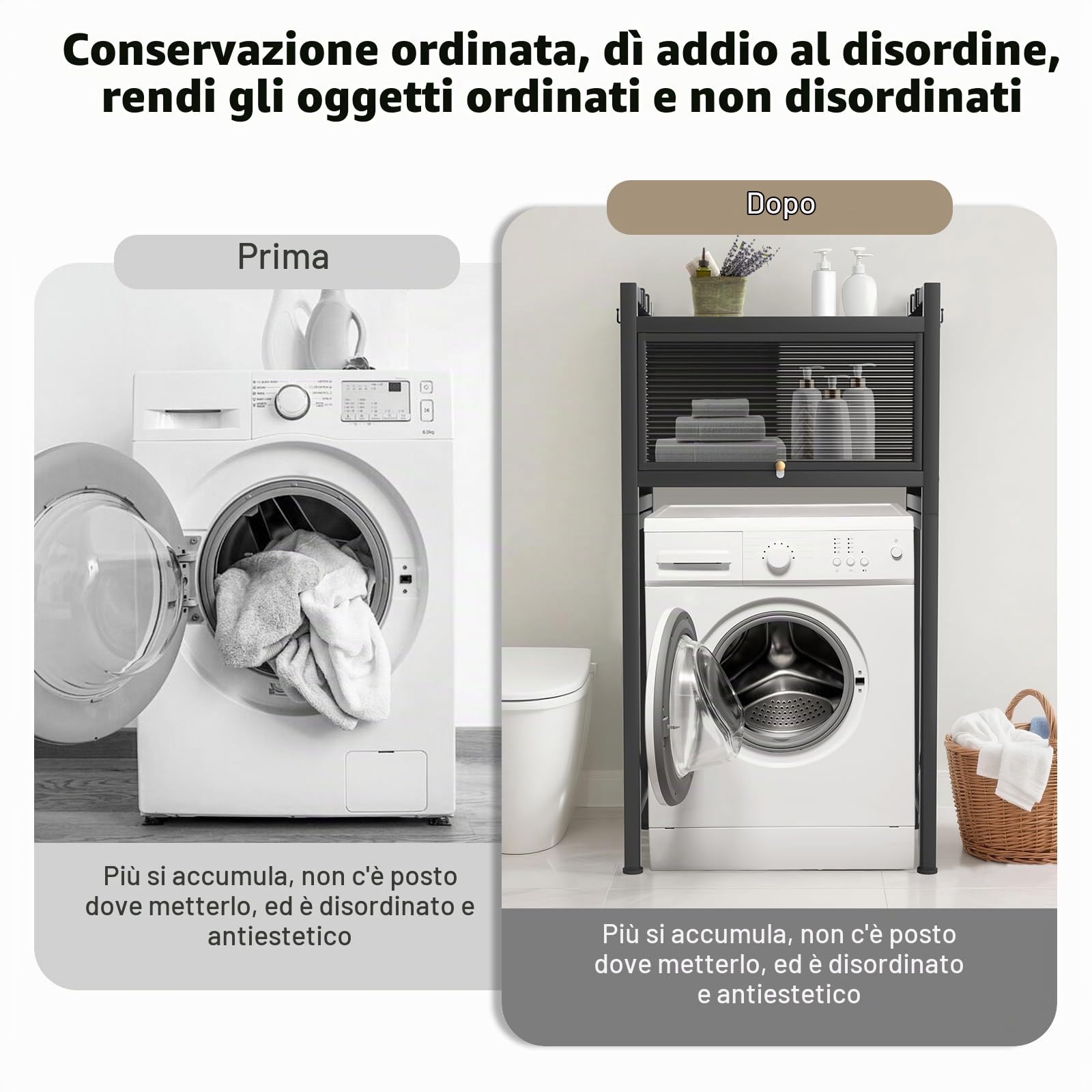 Scaffale sopra Lavatrice e WC a 2 Ripiani – Mobile Salvaspazio per Bagno e Lavanderia, er Lavatrice e Asciugatrice, Mobile da bagno, 70 x25x133.5cm