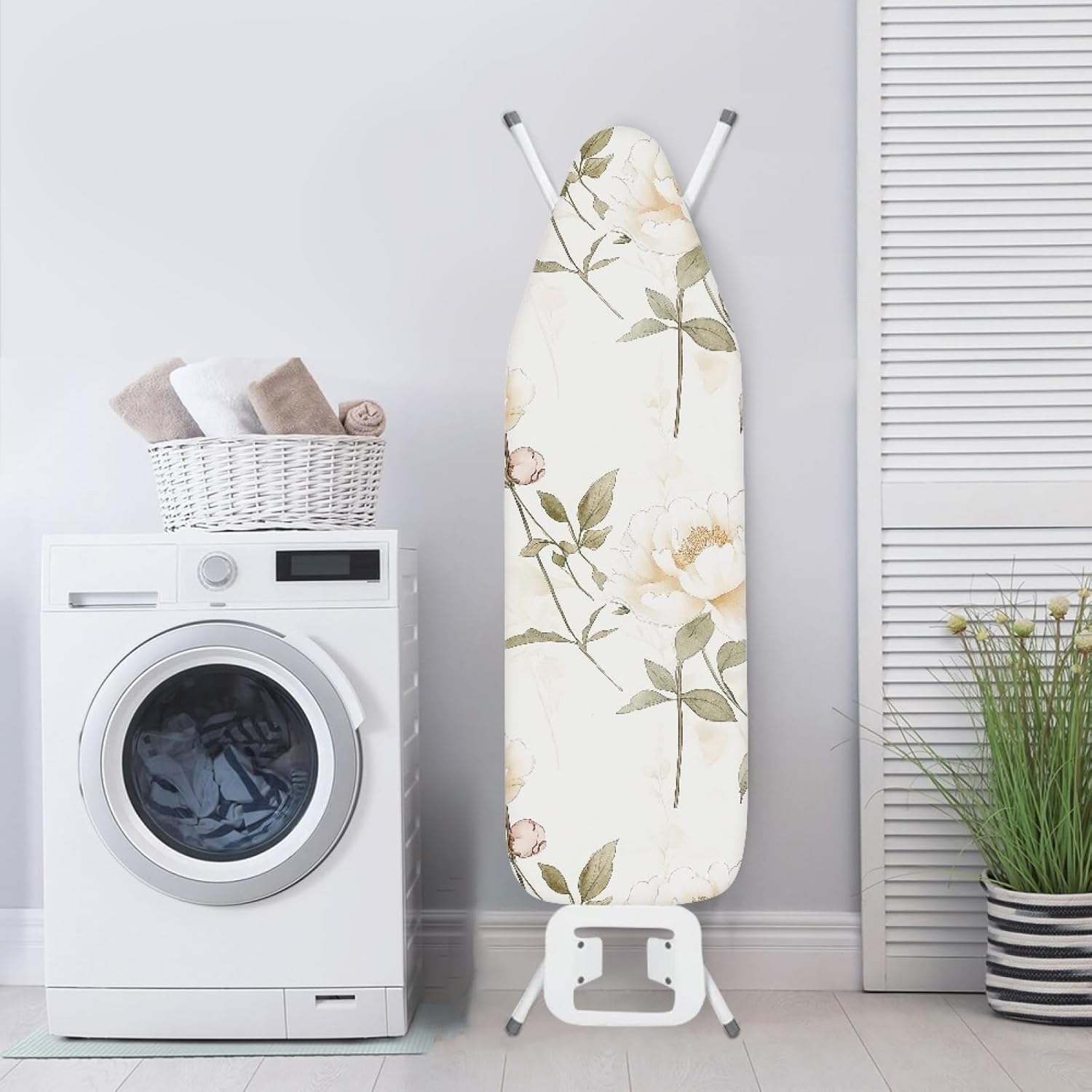 Ironing Board Cover 14x48 White Pink Flowers Iron Board Cover with Padding Heat Reflective,Scorch Resistant Thick Padding,Snug Fit Non-Slip Nose Pocket Fastener Straps Elastic Edges