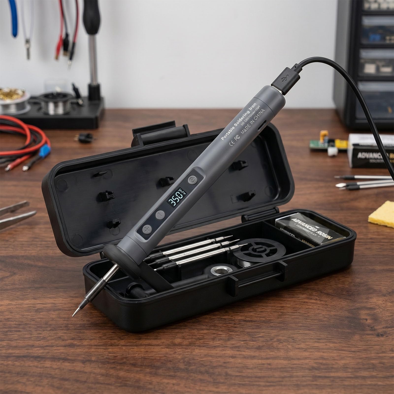 Kit de Soldador Inalámbrico, Soldador Estaño Inalámbrico, Soldador Portátil Recargable por USB con Pantalla LCD, Temperatura Ajustable, 3 Puntos de Soldadura, Pasta y Alambre de Soldadura