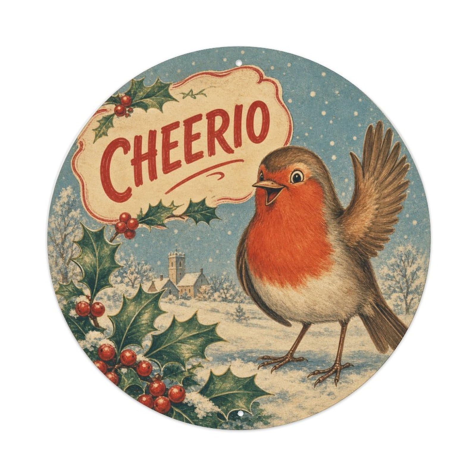 Quirky Robin Garden Bird Cheerio Humor Vintage Playful Metal Tin Sign