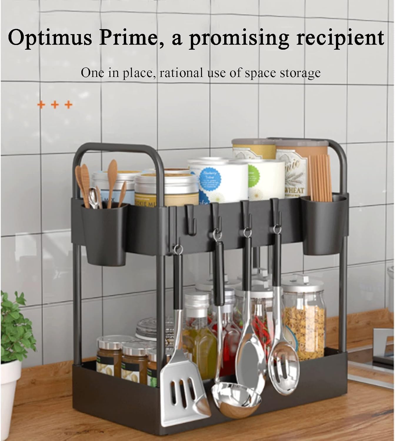 Organizador de 2 niveles para debajo del fregadero con cestas extraíbles deslizantes, estante de almacenamiento de baño con ganchos y tazas, estante de gabinete para encimeras y suministros de