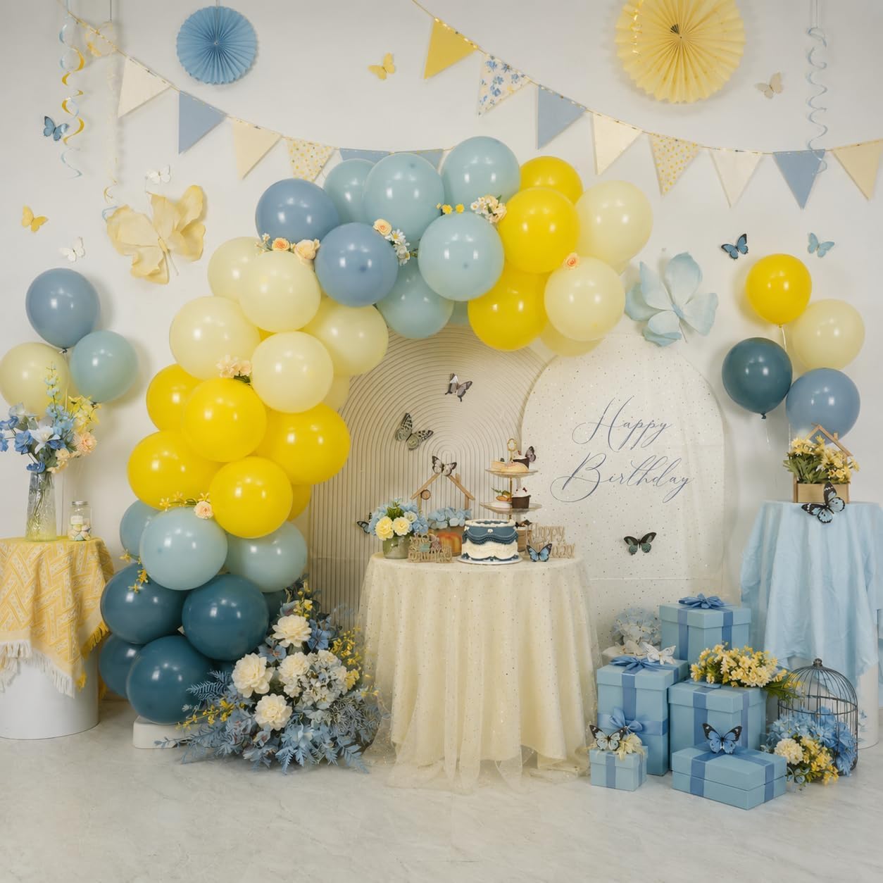 Staubblaue und gelbe Luftballons, 30,5 cm, Schieferpastell, hellblau und gelb, Ballon für Zitrone, Brautparty, Babyparty, Amalfiküste, Junggesellinnenabschied, frisch abgestufte