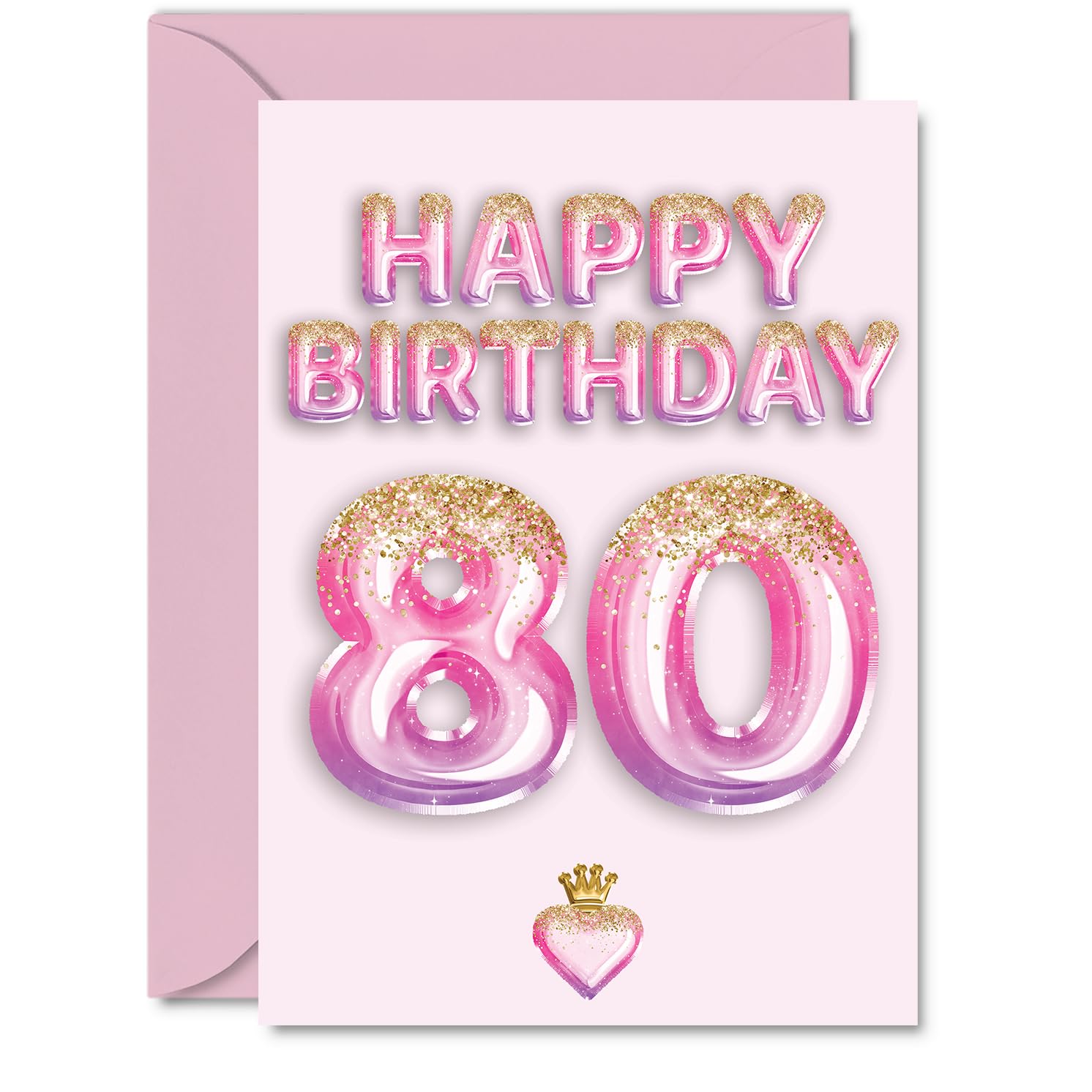 80th Birthday Cards for Men Women - Pink & Purple Glitter Balloons - Happy Birthday Card for 80 Year Old Man Woman Grandad Auntie Nanny Nan, A5 Bday Greeting Cards