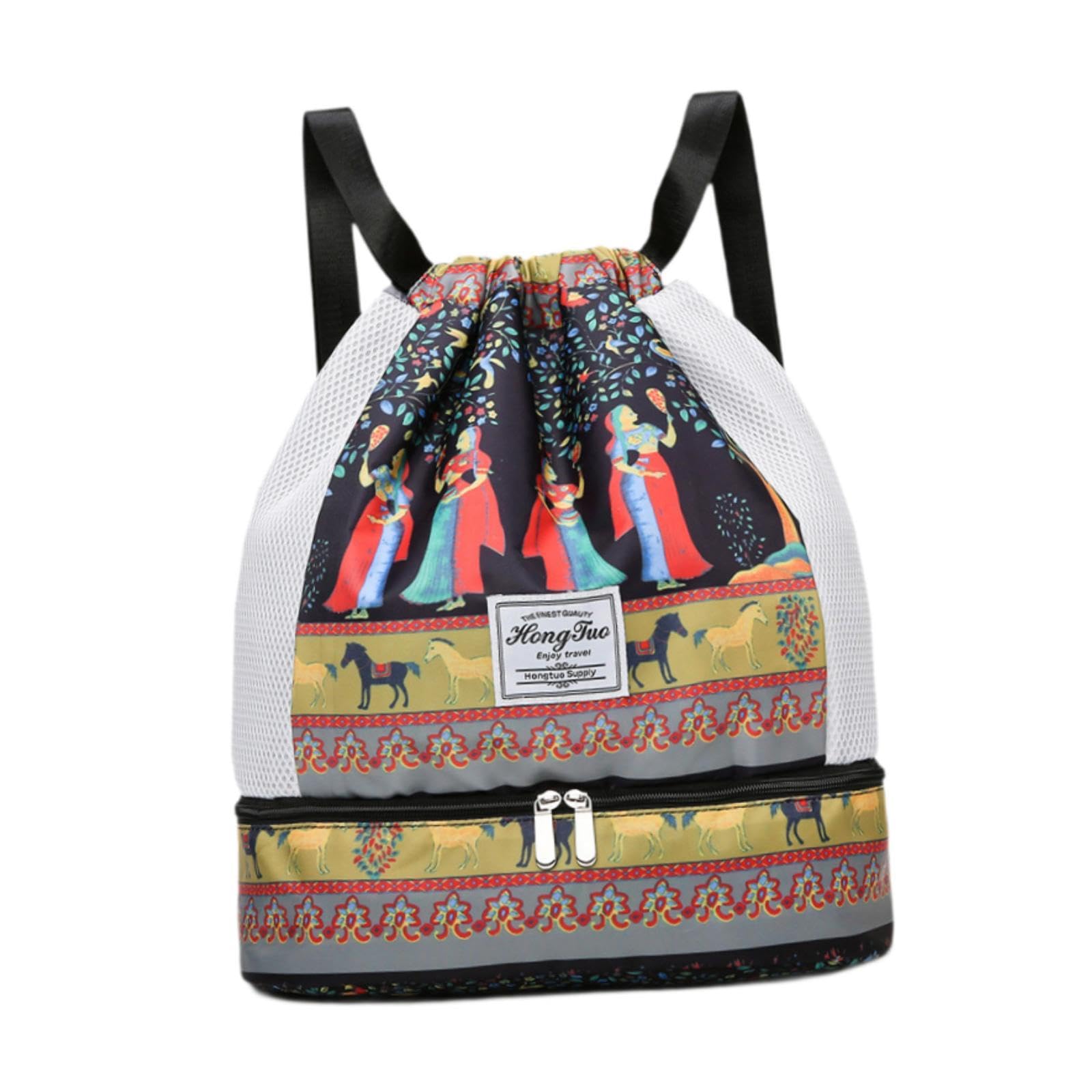 Drawstring Gym Backpack Swim Water Resistant with Wet Pocket Small Gym Bag Colorful-image-49