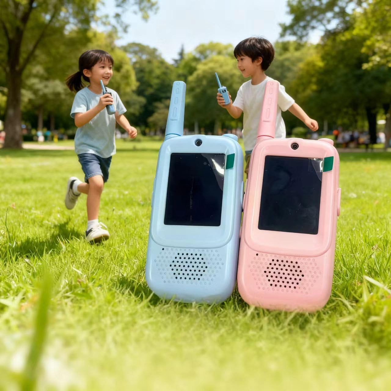 Video Walkie Talkies for Kids, 2 Pack Upgraded Battery Rechargeable Video Intercom with HD Camera Voice Changer, Long Range Gift Toys for Boys Girls Ages 3-12, Outdoor Play, Camping, Travel, Hiking