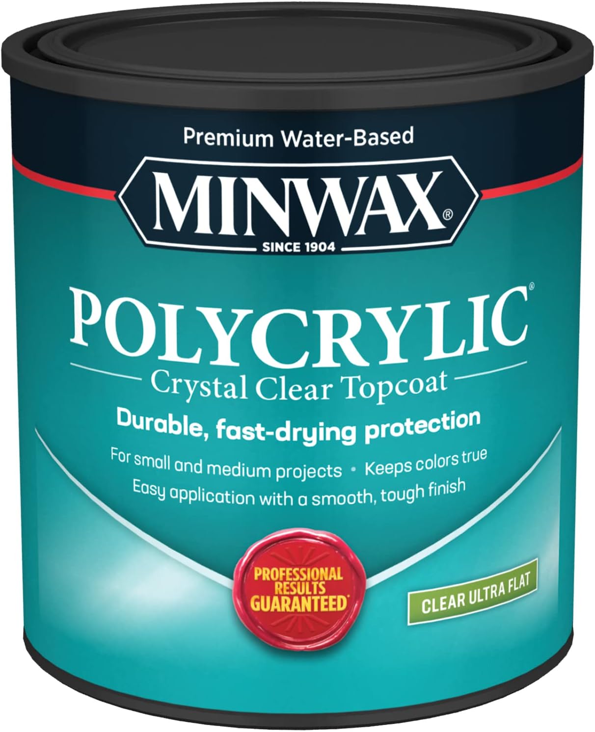 Minwax 611114444 Polycrylic Protective Wood Finish, Clear Ultra Flat, 1 Quart