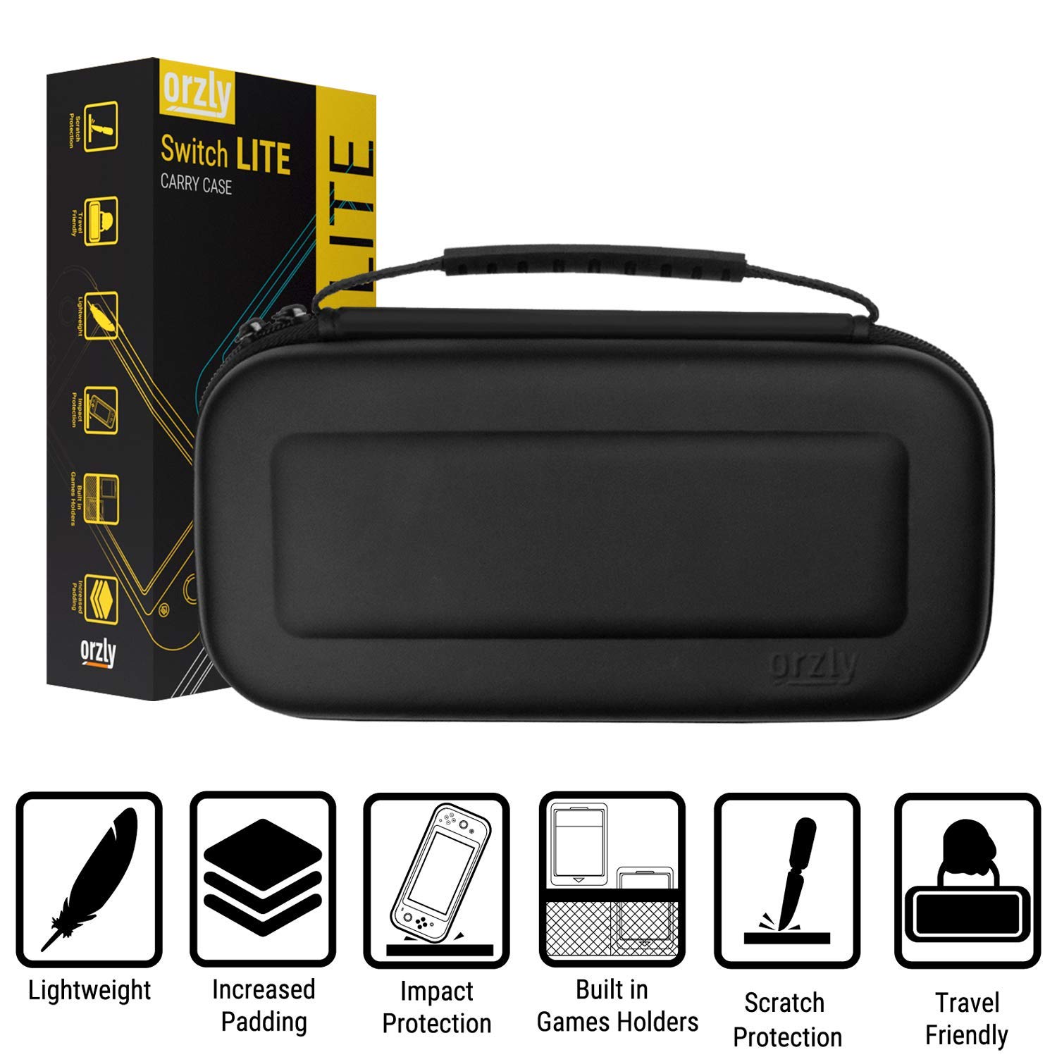 Orzly Carry Case for Nintendo Switch Lite - Portable Travel Carry Case with storage for Switch Lite Games & Accessories [Solid Black] - Image 8