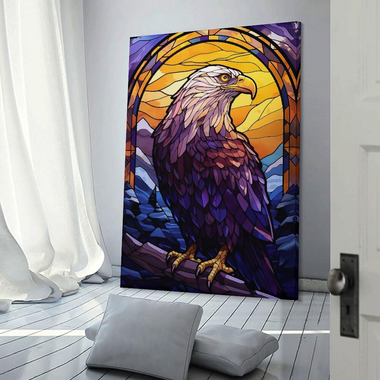 Junmoney Eagle Stained Glass Canvas Wall Decor, 12x18inch(30x45cm), for Wall Displays, Bedrooms Or Room Updates, Wall Decor Suited to Curated Displays