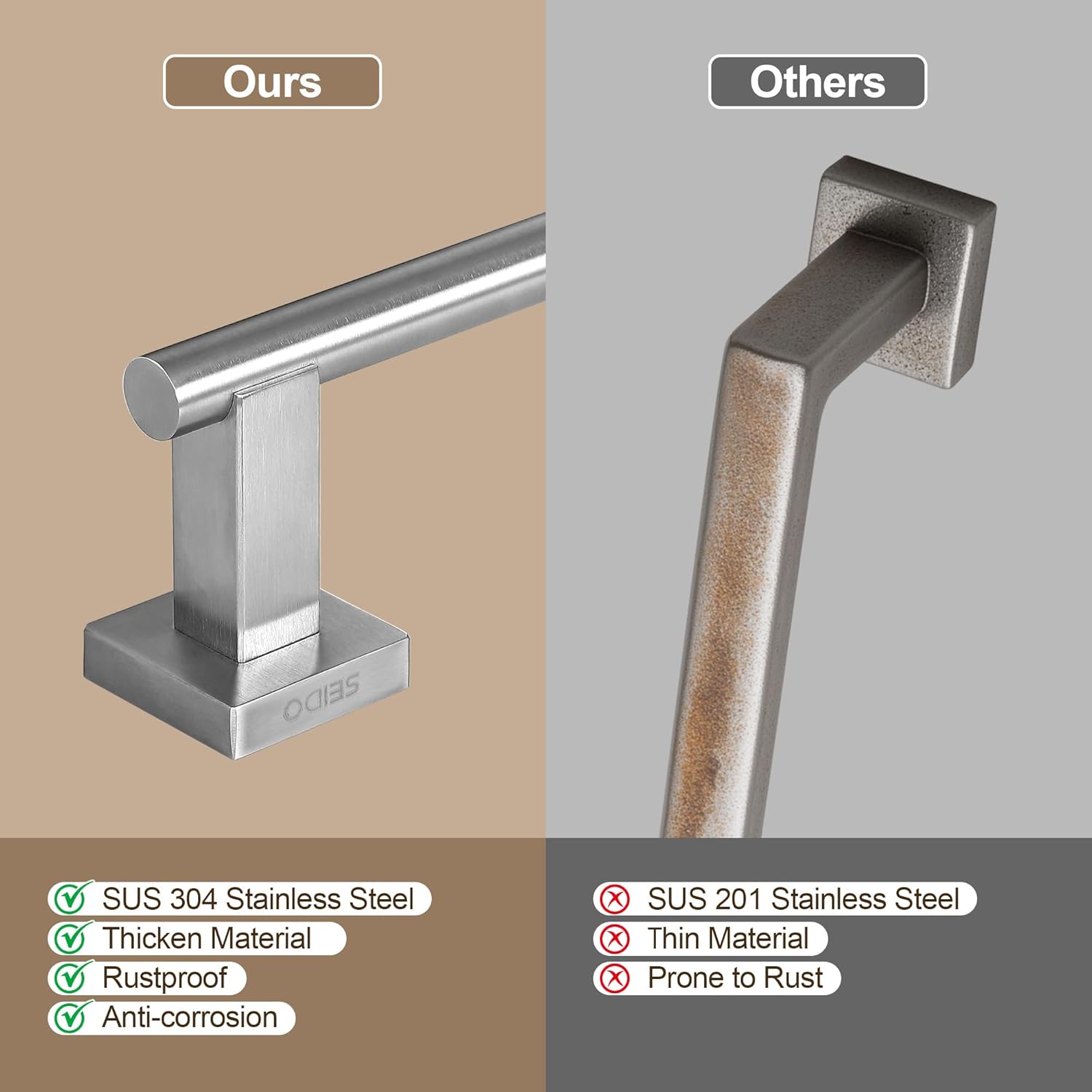 SEIDO 28 Inch Brushed Nickel Towel Bar, Heavy Duty & Rust-Proof 304 Stainless Steel Bath Towel Holder, Modern Square Wall Mounted Towel Rack for Bathroom, Kitchen, RV