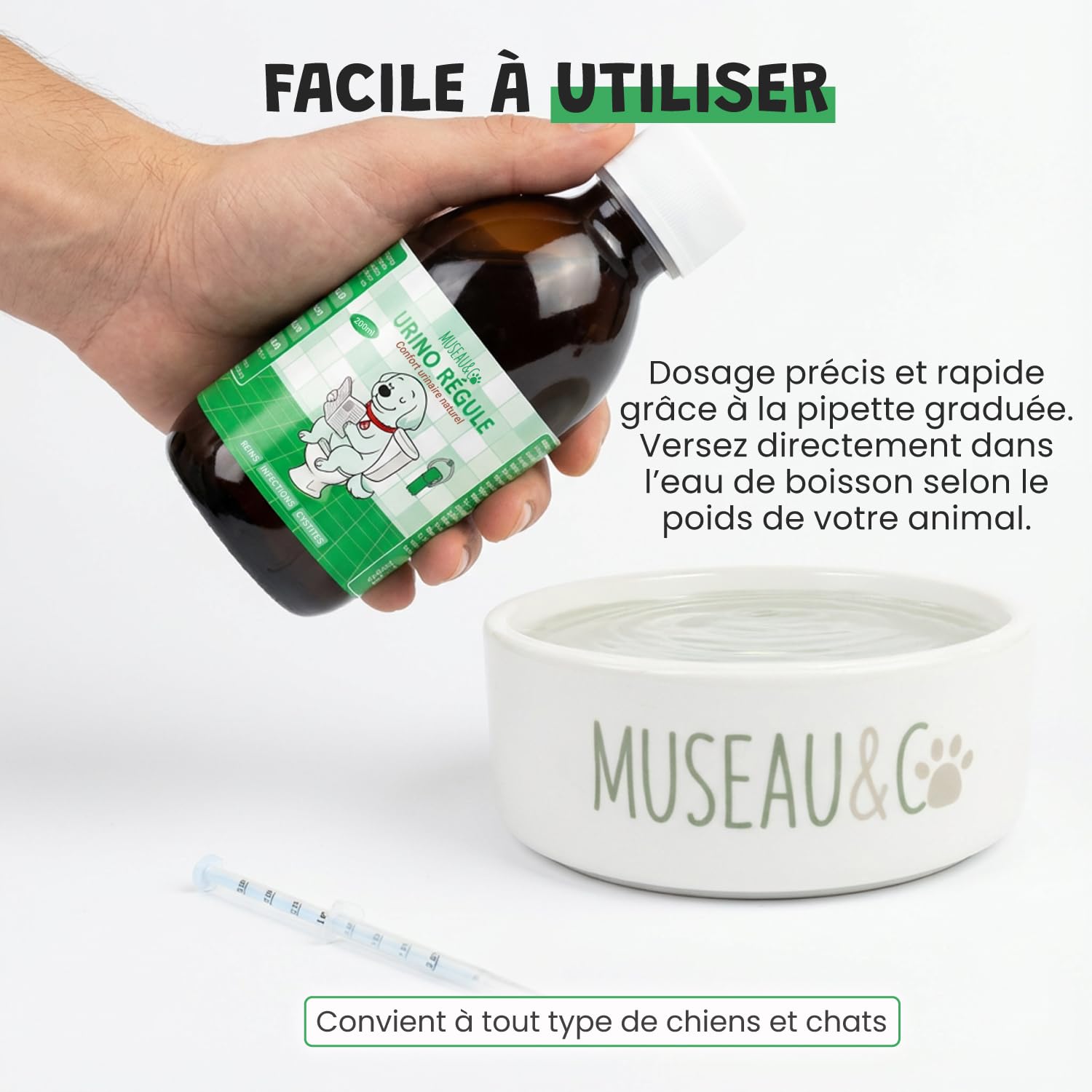 Museau & Co Urino Régule – Infection Urinaire Chien – 200ml – Cystite Chien & Chat, Anti-inflammatoire, Soutien Vessie & Reins, Confort Urinaire Fabriqué en France